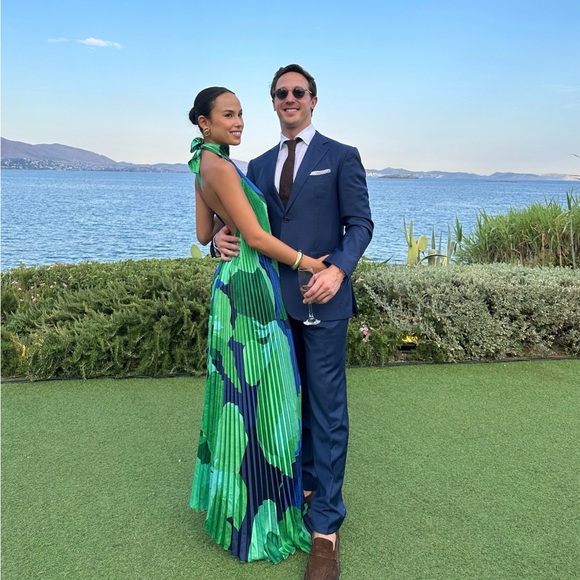 L’IDEE Opera Gown in Capri Print Green - Picture 4 of 5